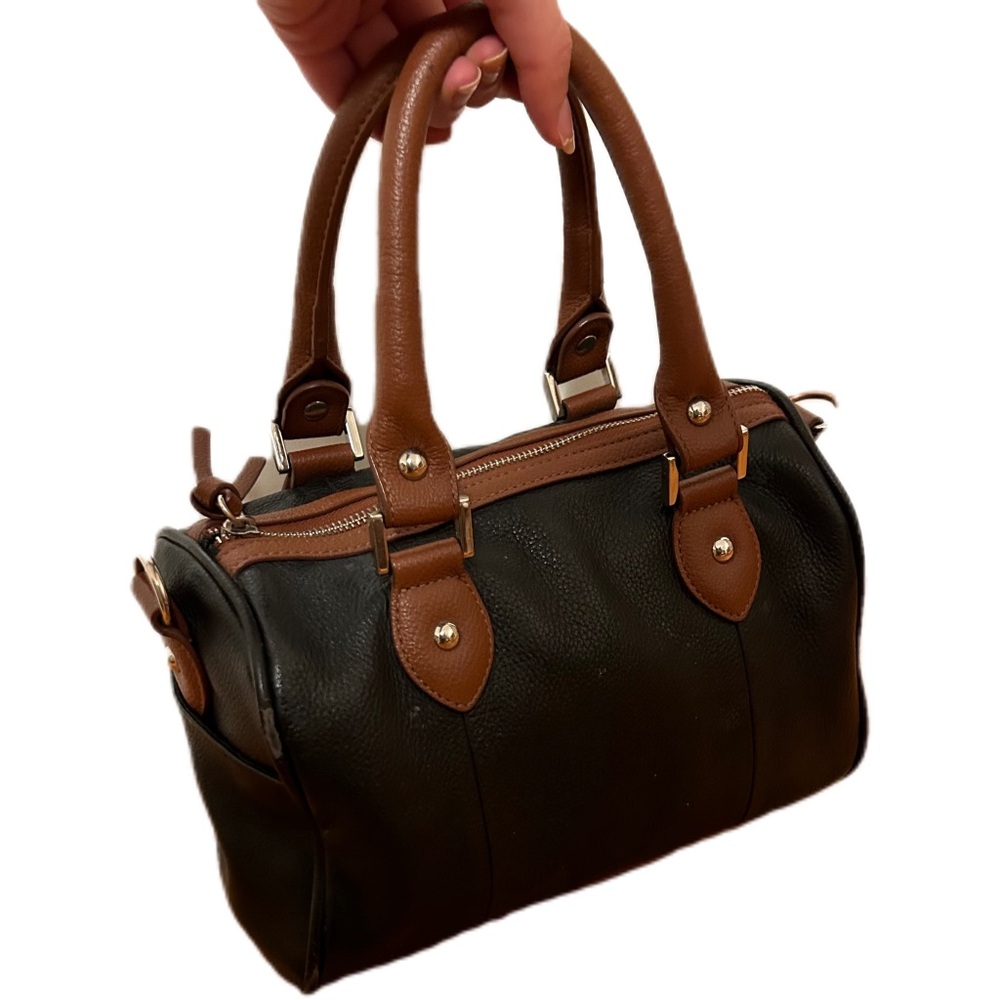 Classic Black & Brown Structured Satchel Bag with Adjustable Strap